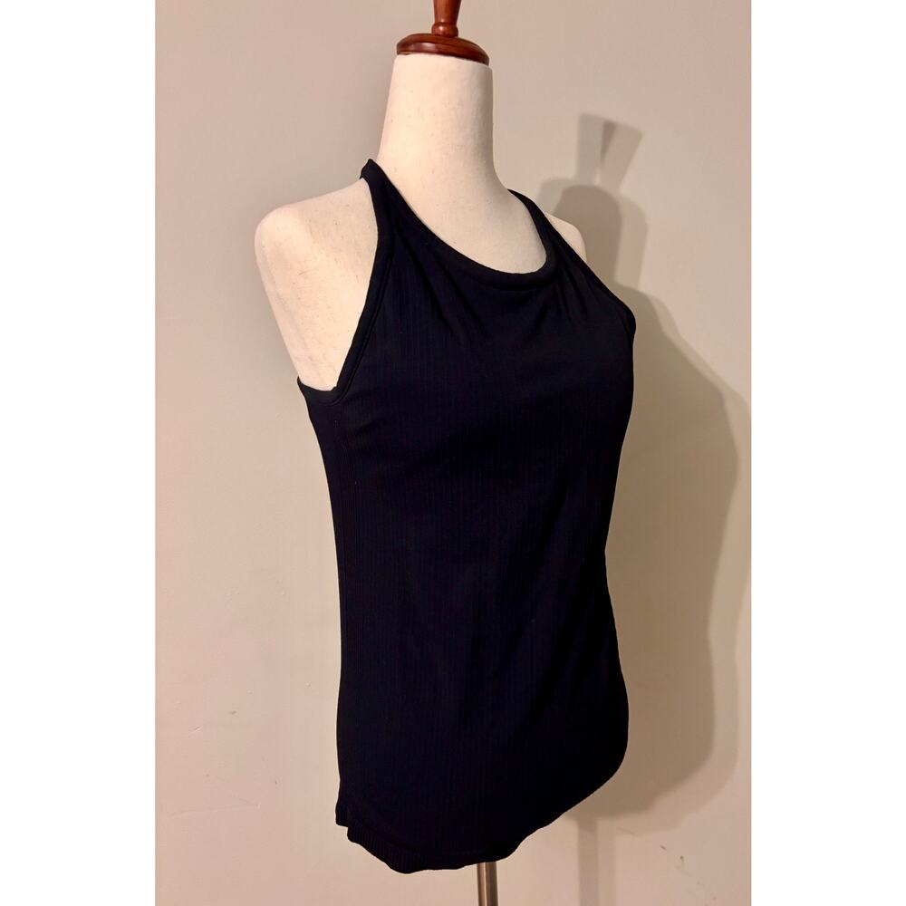 Zella Black Ribbed Tank Top Built In Bra Large - Picture 2 of 9